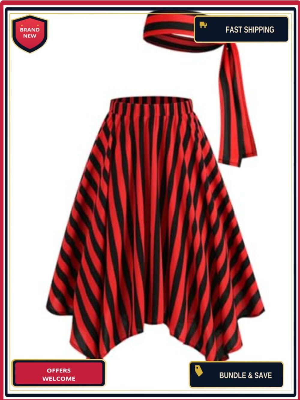 Womens Pirate Skirt Headscarf Set Renaissance Halloween Cosplay Costume